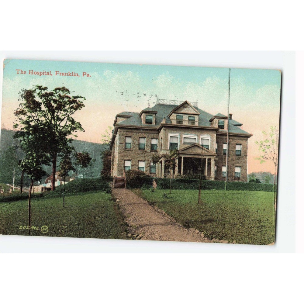 Vintage 1910 The Hospital Franklin PA Postcard Benjamin Franklin Stamp VG